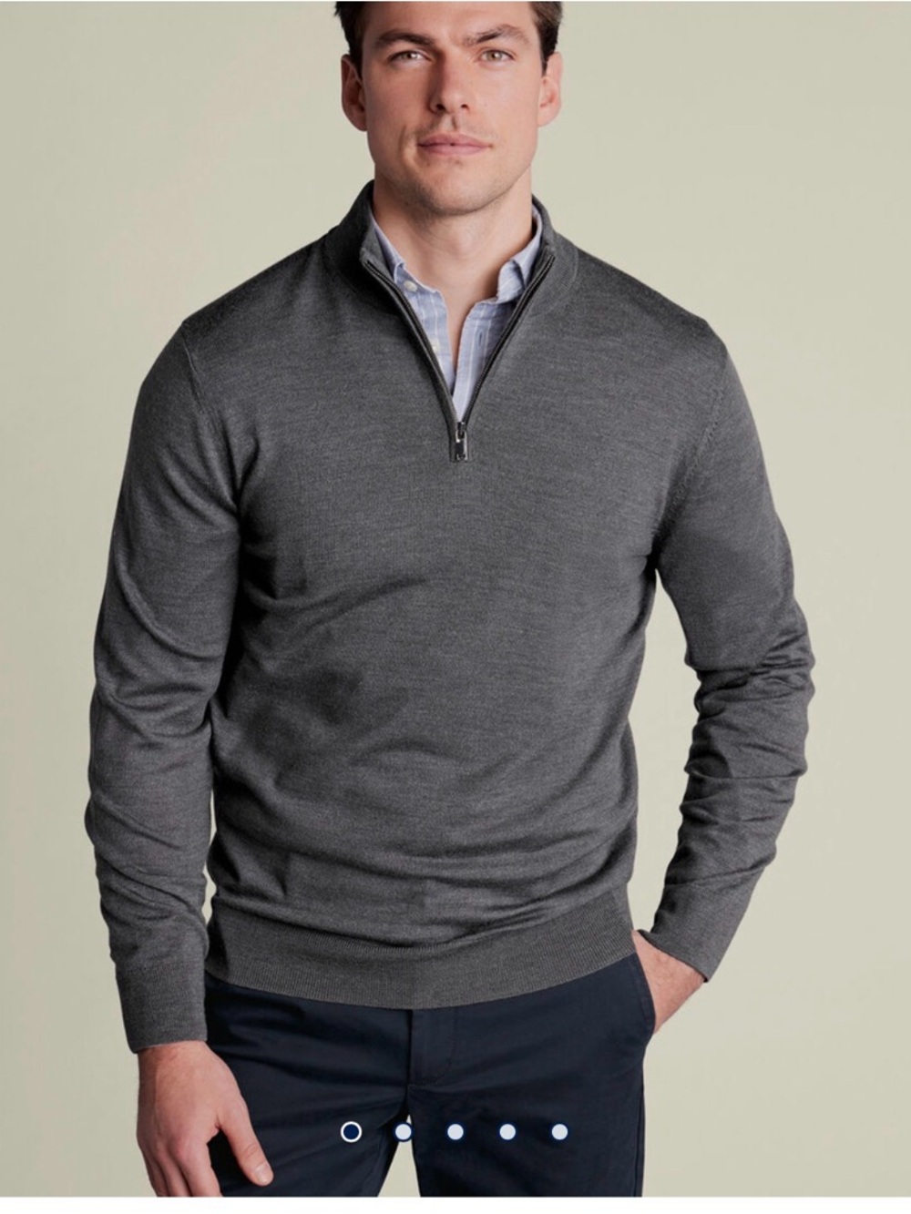 Charles Tyrwhitt Sweater Mens Small Grey 1/4 Zip Pullover 100% Fine Merino Wool